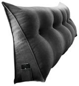 DS BS 120CM Cotton Linen Filled Triangular Wedge Bed Cushion-Black Gray