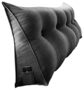 DS BS 120CM Cotton Linen Filled Triangular Wedge Bed Cushion-Black Gray