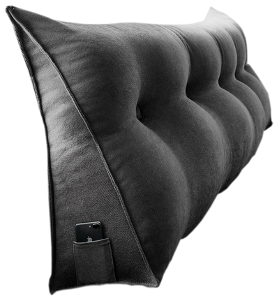 DS BS 120CM Cotton Linen Filled Triangular Wedge Bed Cushion-Black Gray