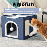 DS BS Cat Cave for Pet Cat House with Hanging Ball and Scratch Pad-Blue