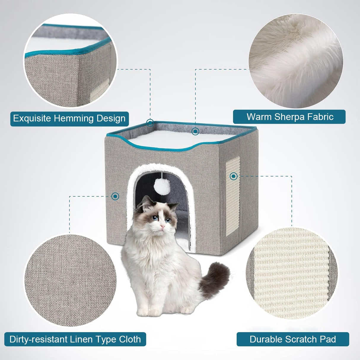 DS BS Cat Cave for Pet Cat House with Hanging Ball and Scratch Pad-Gray