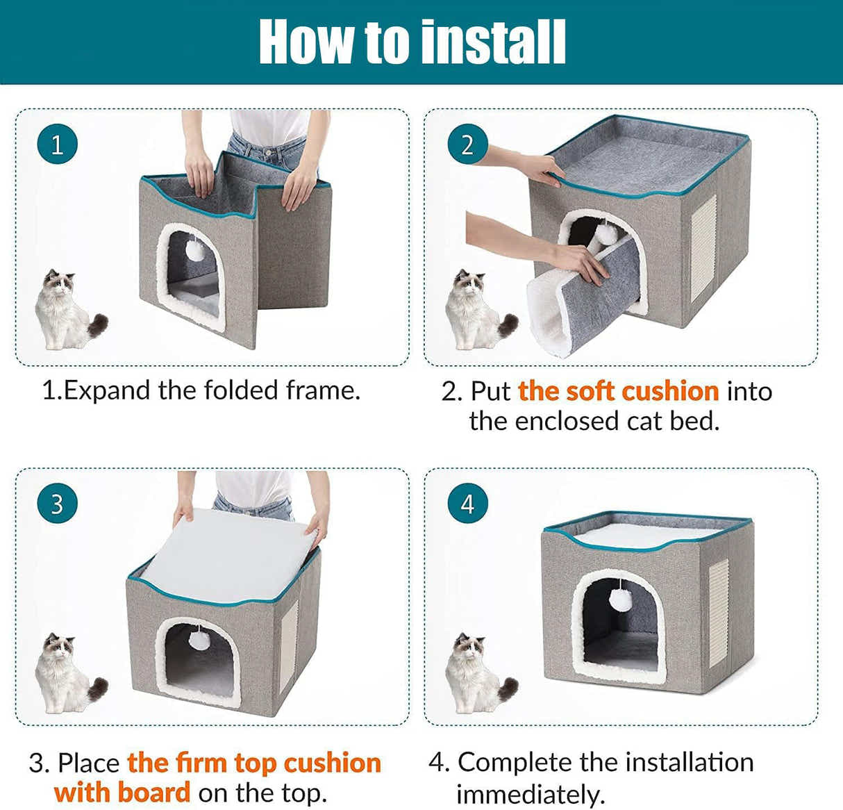 DS BS Cat Cave for Pet Cat House with Hanging Ball and Scratch Pad-Gray