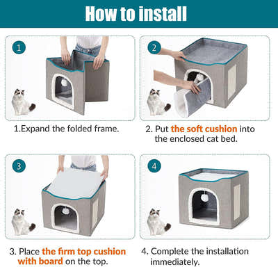 DS BS Cat Cave for Pet Cat House with Hanging Ball and Scratch Pad-Gray