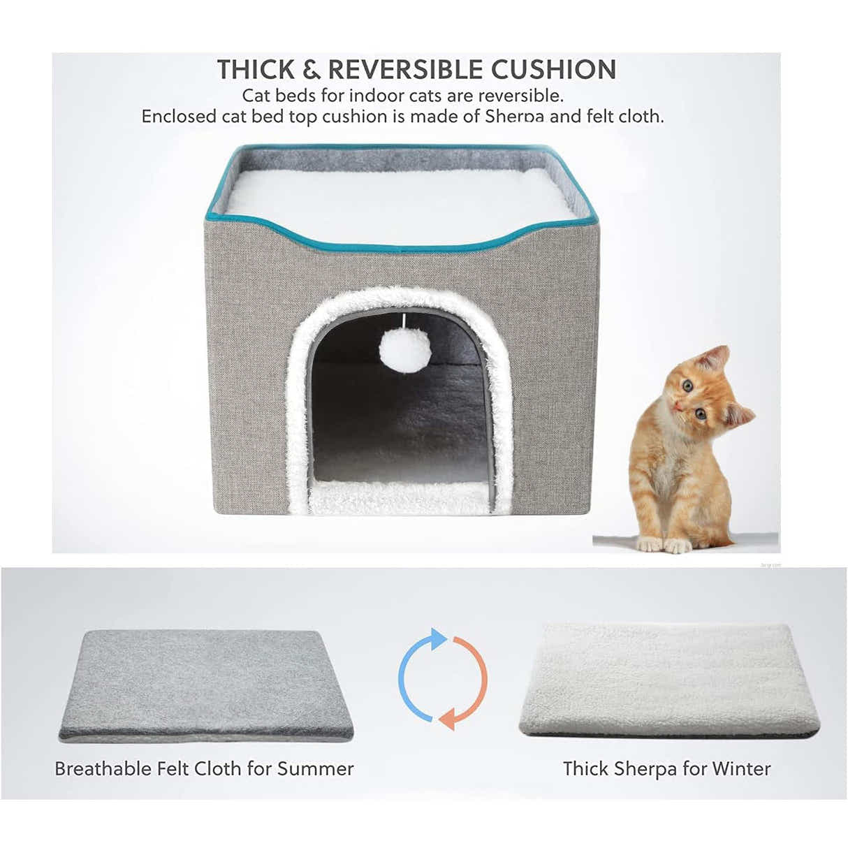 DS BS Cat Cave for Pet Cat House with Hanging Ball and Scratch Pad-Gray