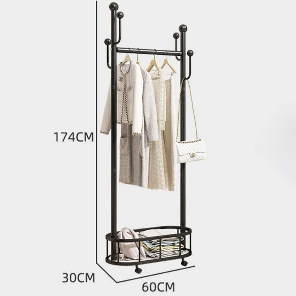 DS BS Clothes Rack On Wheels with Storage Basket-Black