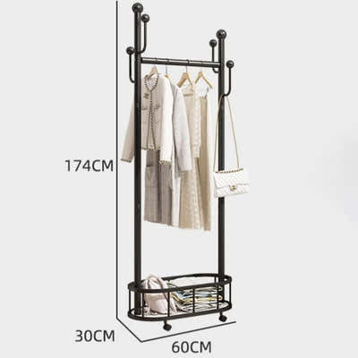 DS BS Clothes Rack On Wheels with Storage Basket-Black