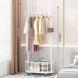 DS BS Clothes Rack On Wheels with Storage Basket-White