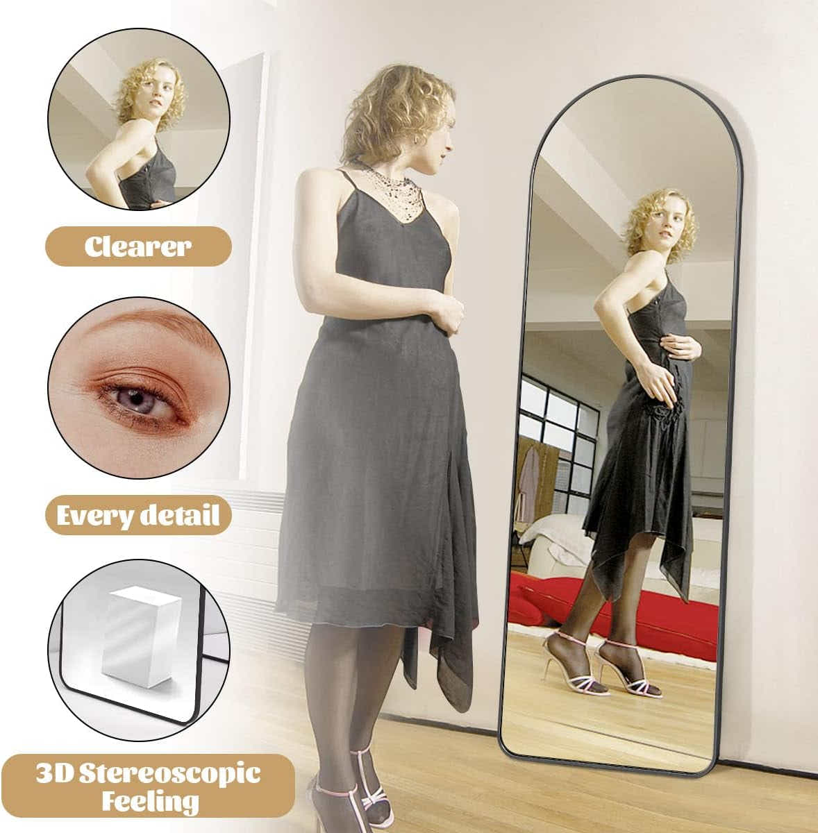 DS BS Aluminum Alloy Frame Arched Mirror 162×57cm