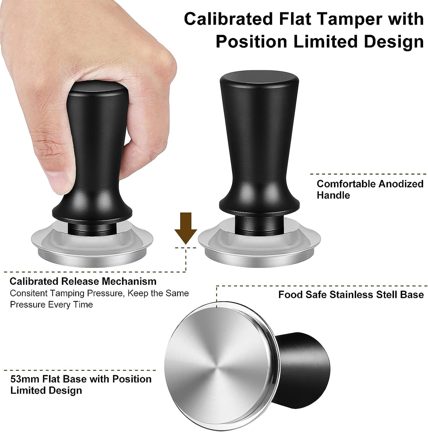 DS BS 53mm Calibrated Espresso Coffee Tamper with Spring Loaded