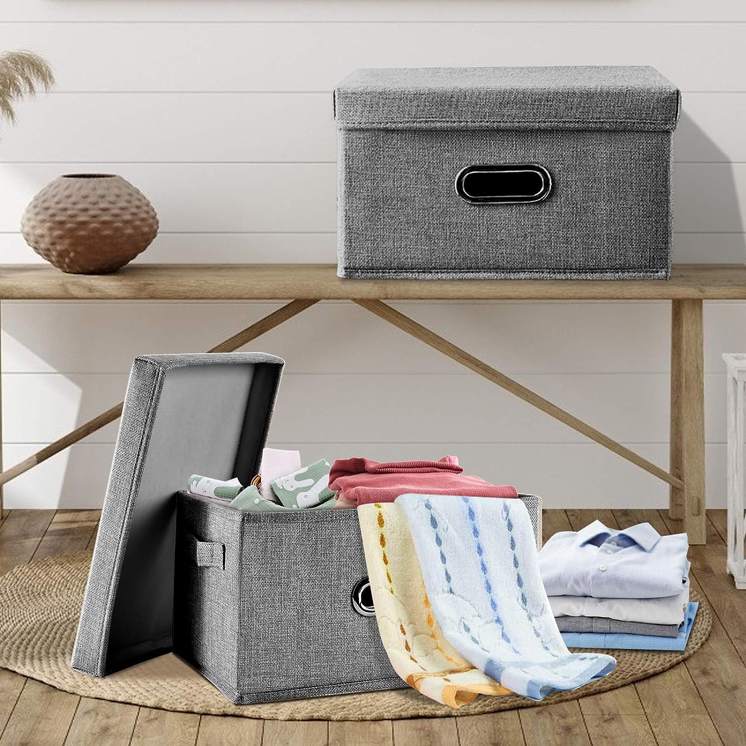DS BS Collapsible Storage Bins with Lids and Handles-L