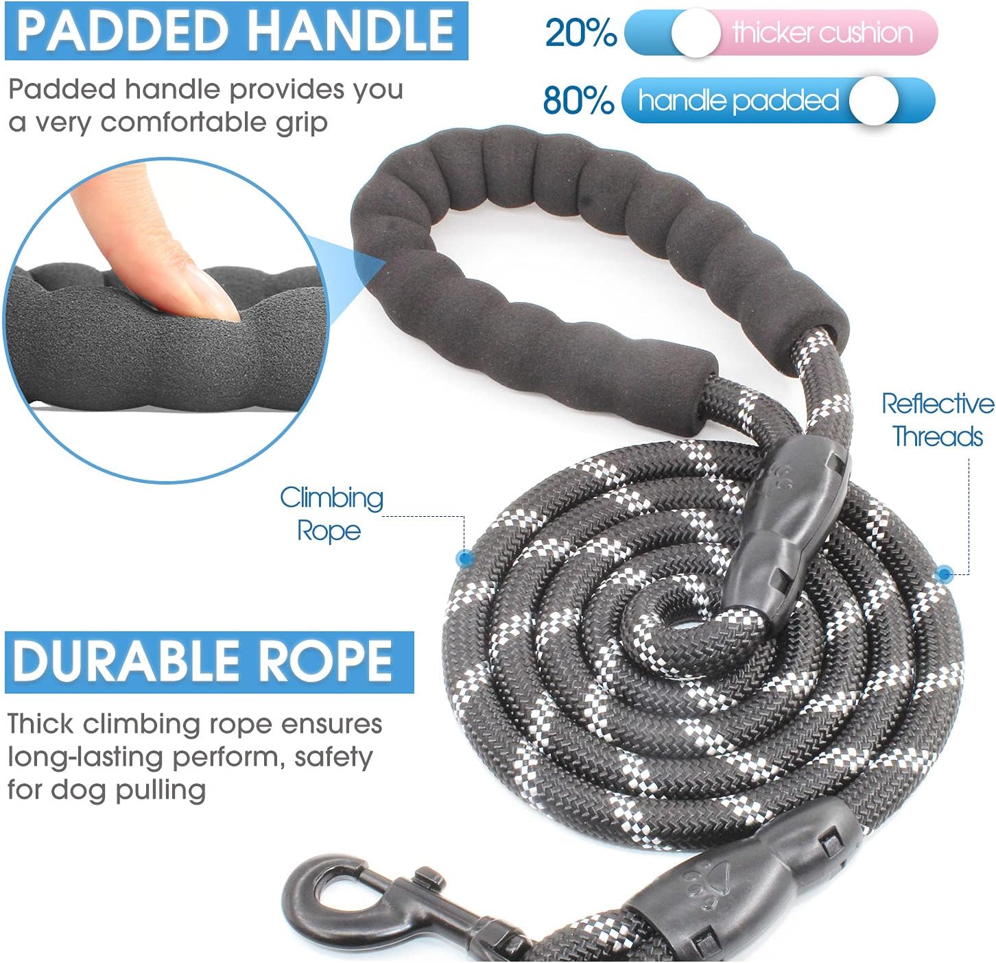 DS BS Reflective Rope Dog Leash 150cm-Black