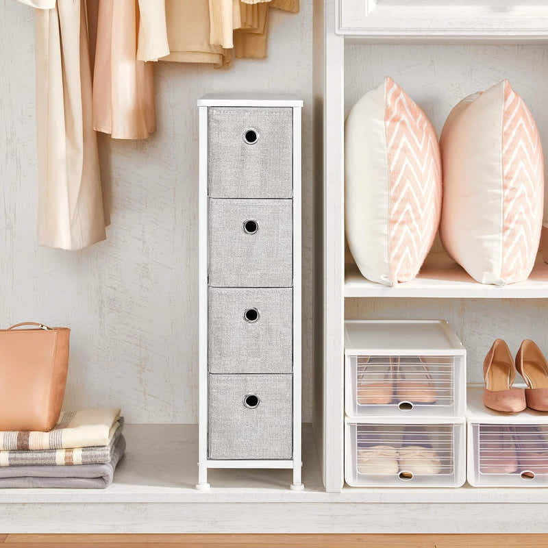 DS BS Narrow 4 Fabric Drawers Slim Storage Tower