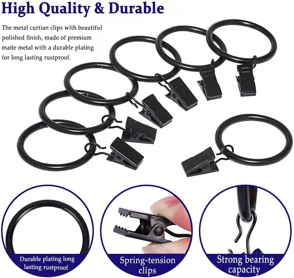 DS BS 30 Pack Curtain Rings with Clips Hooks