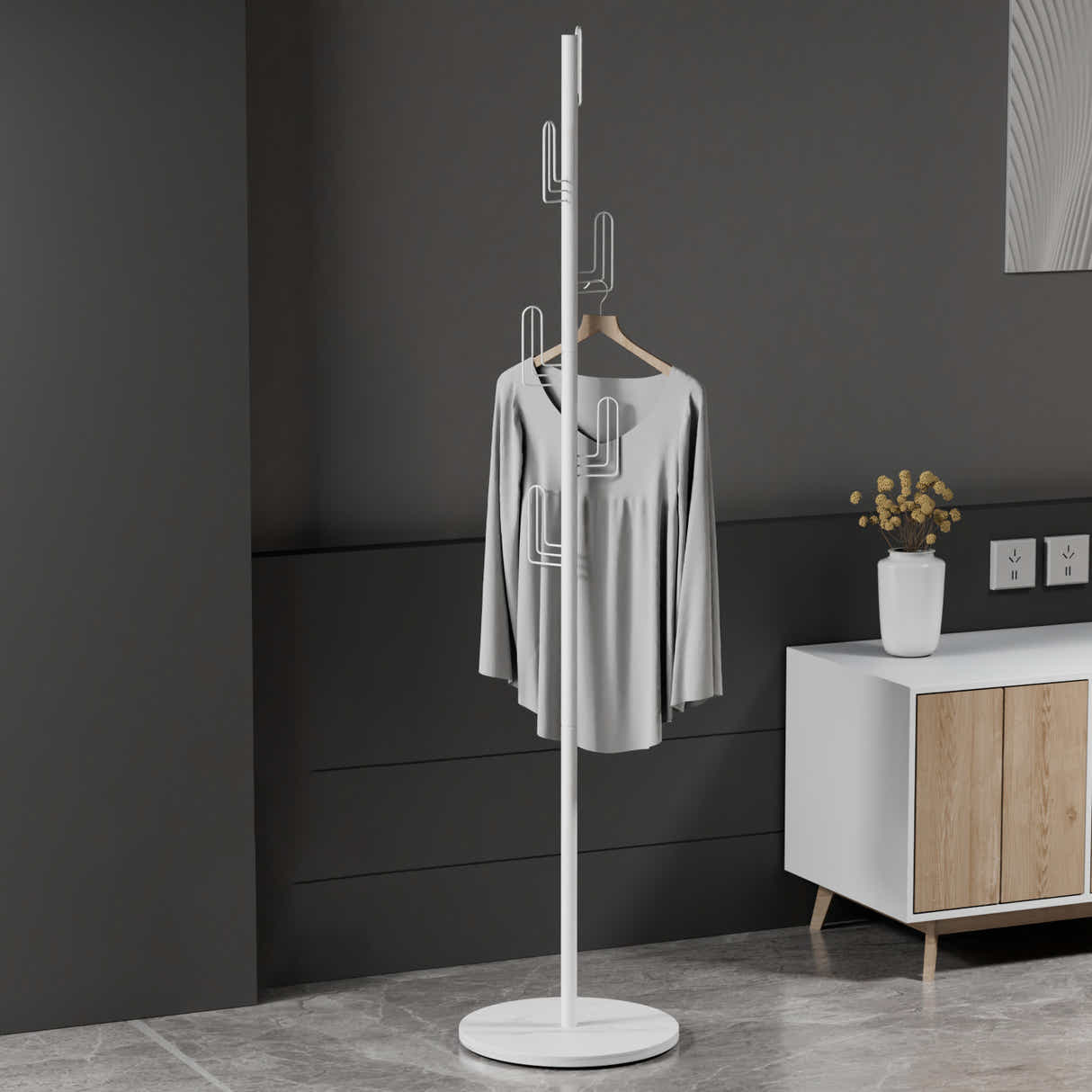 DS BS Cactus Metal Coat Rack Sintered Stone Base-White