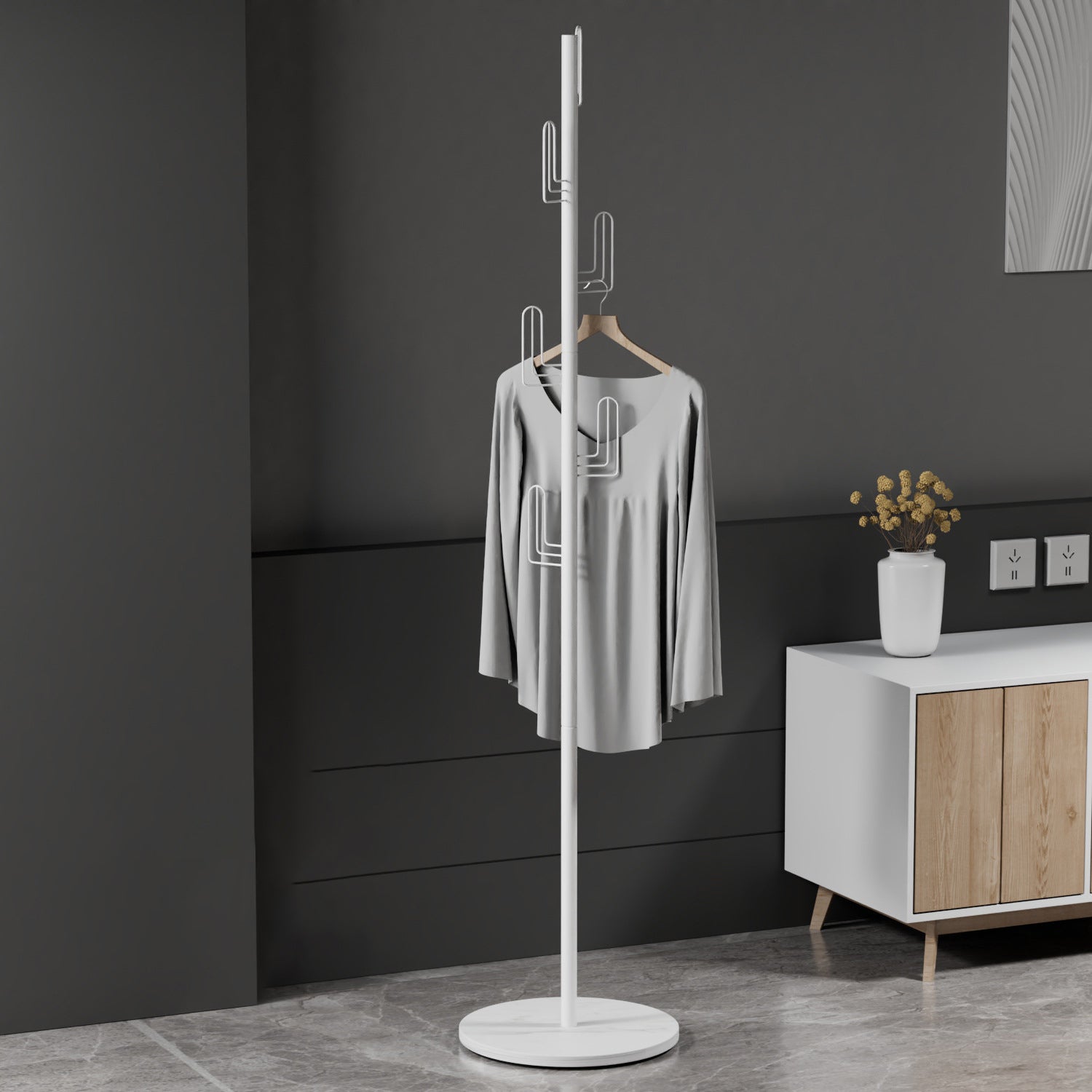 DS BS Cactus Metal Coat Rack Sintered Stone Base-White
