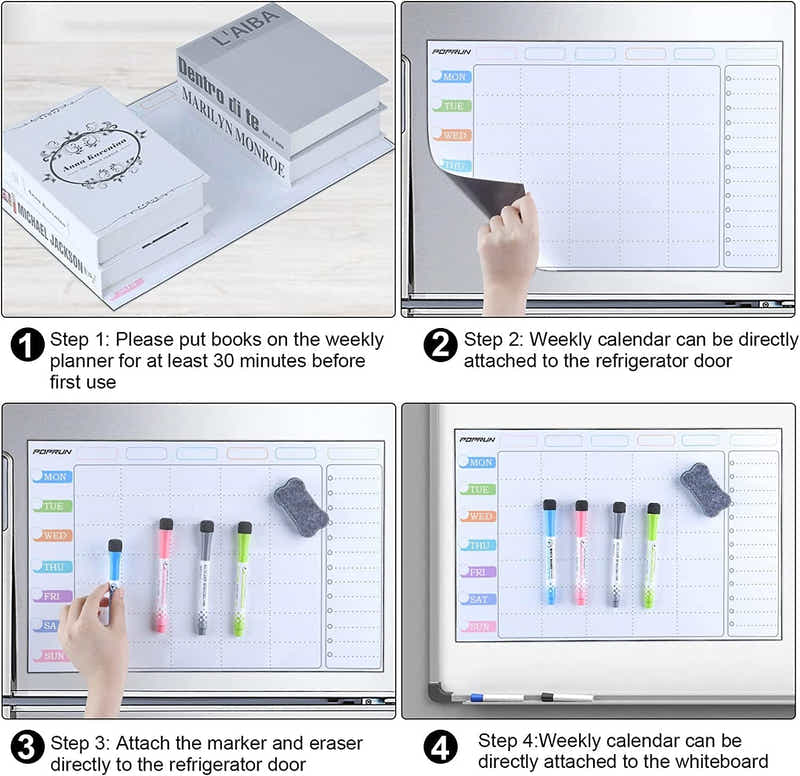 DS BS Weekly Fridge Calendar Whiteboard with Marker & Eraser