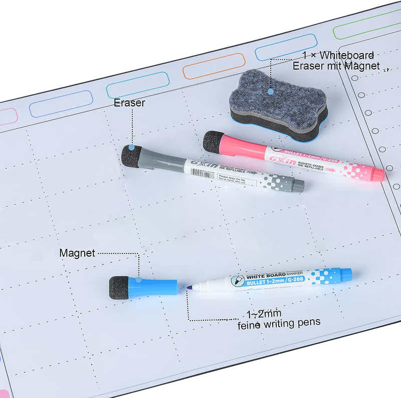 DS BS Weekly Fridge Calendar Whiteboard with Marker & Eraser