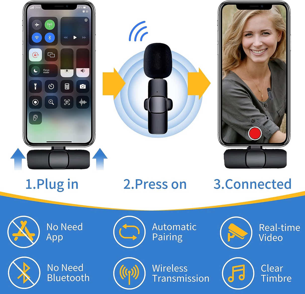 DS BS Wireless Lavalier Lapel Microphone for iPhone, iPad