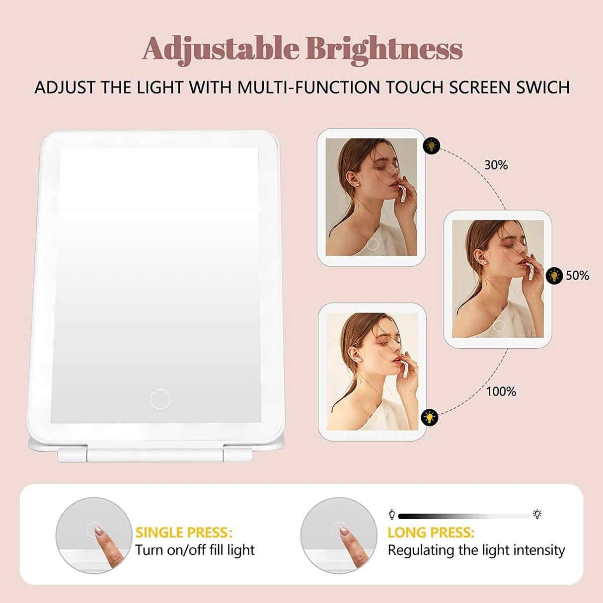 DS BS Travel Mirror Rechargeable Makeup Mirrors-White