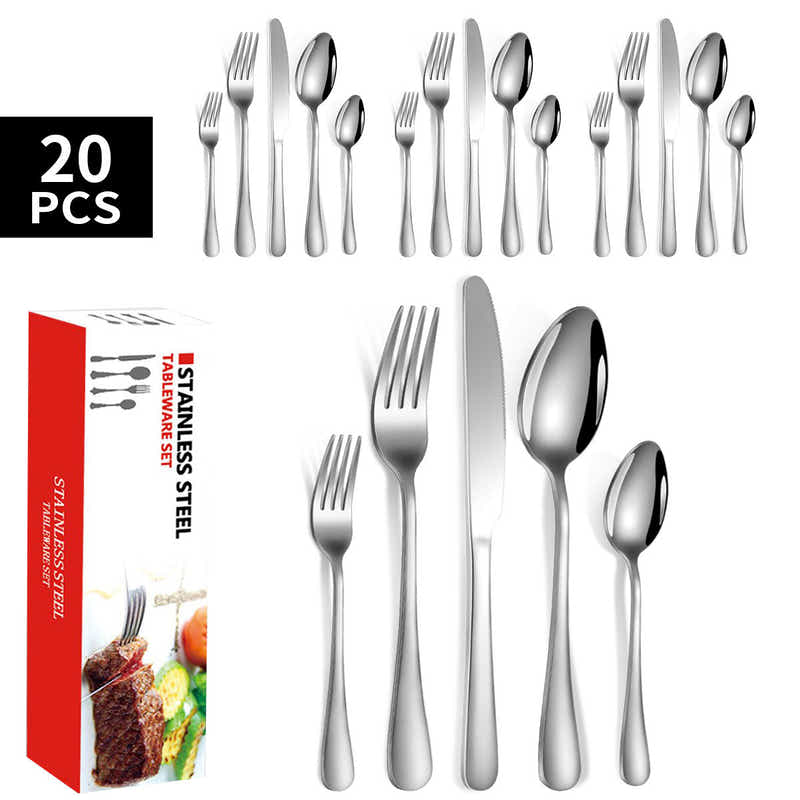 DS BS 20 Pcs Stainless Steel Flatware Set Tableware Set-Sliver