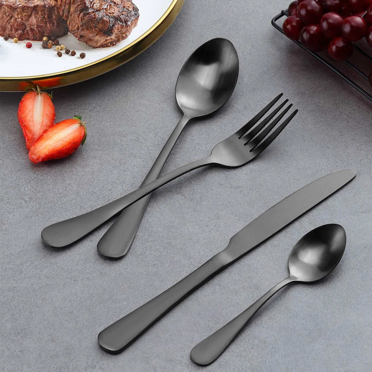 DS BS 20 Pcs Stainless Steel Flatware Set Tableware Set-Black