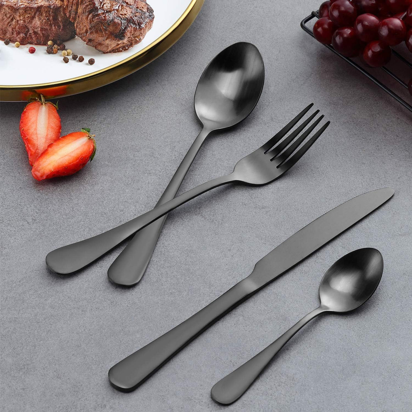 DS BS 20 Pcs Stainless Steel Flatware Set Tableware Set-Black