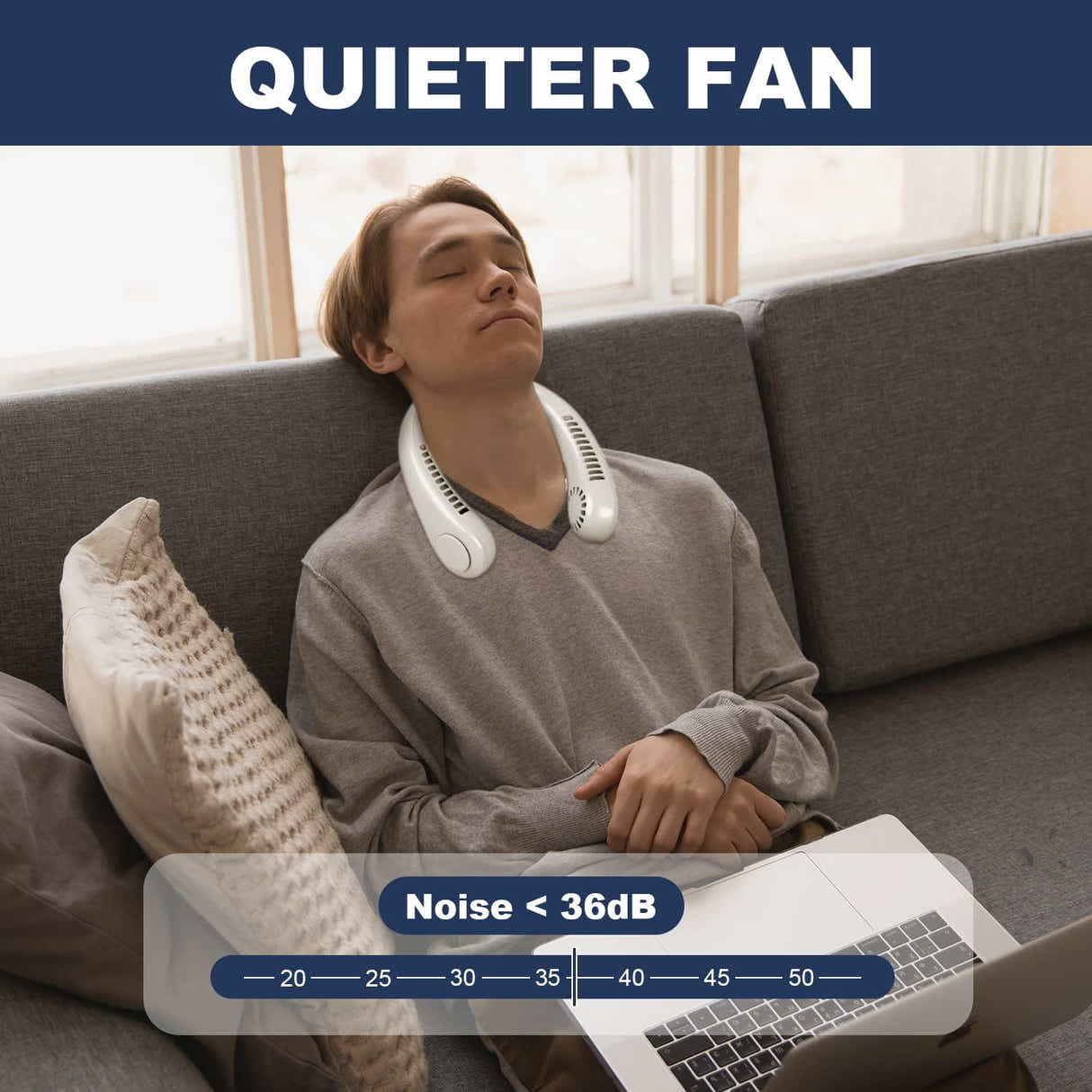 DS BS USB Rechargeable Bladeless Portable Neck Fan-White
