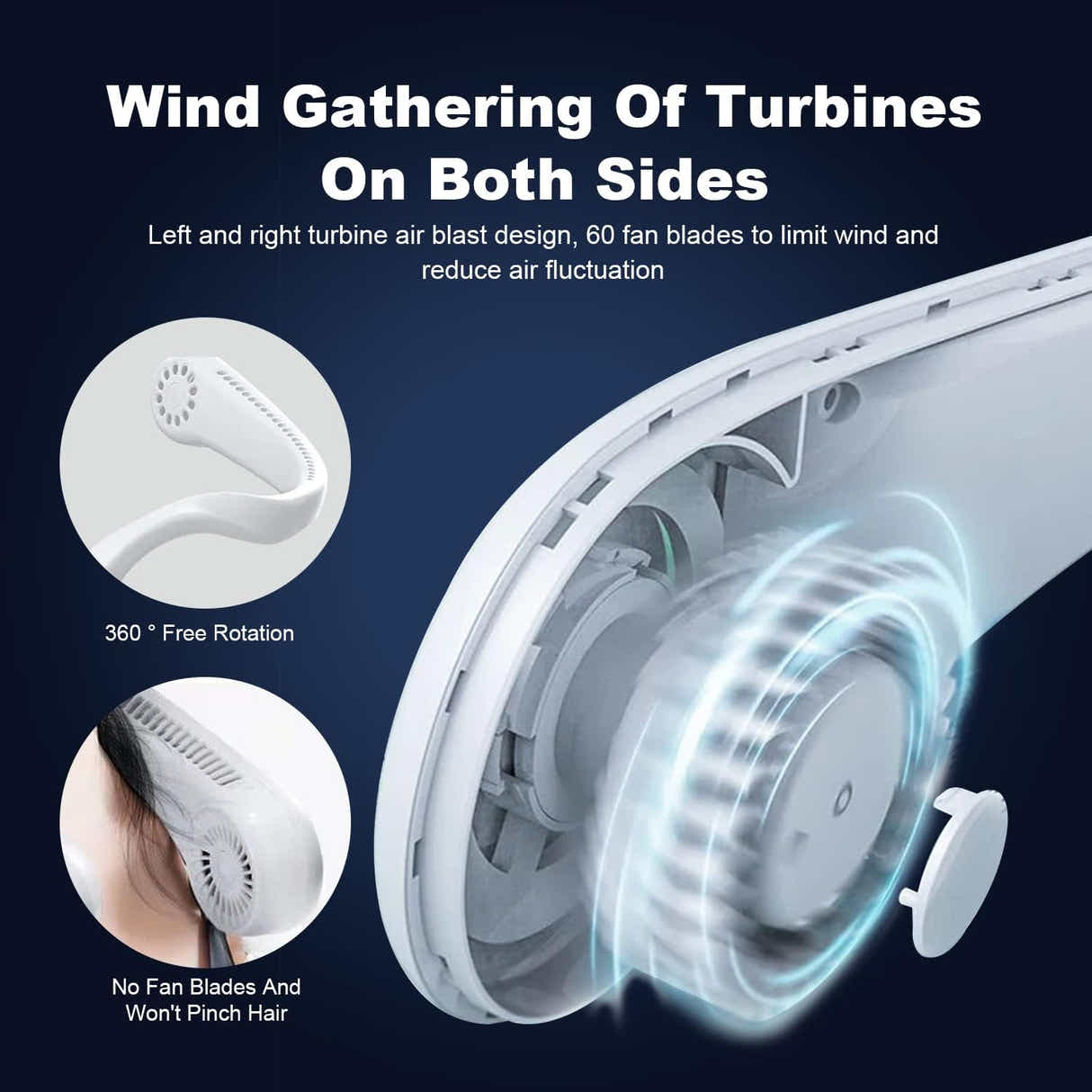 DS BS USB Rechargeable Bladeless Portable Neck Fan-Blue