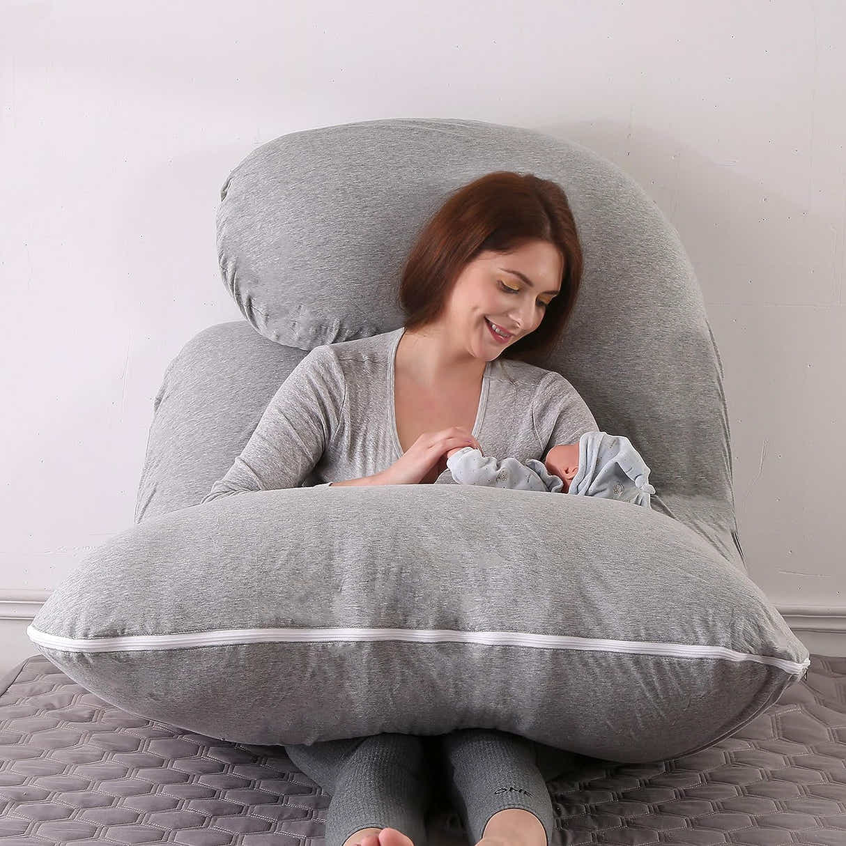 DS BS Pregnancy Pillows U-Shape Full Body Pillow-Gray