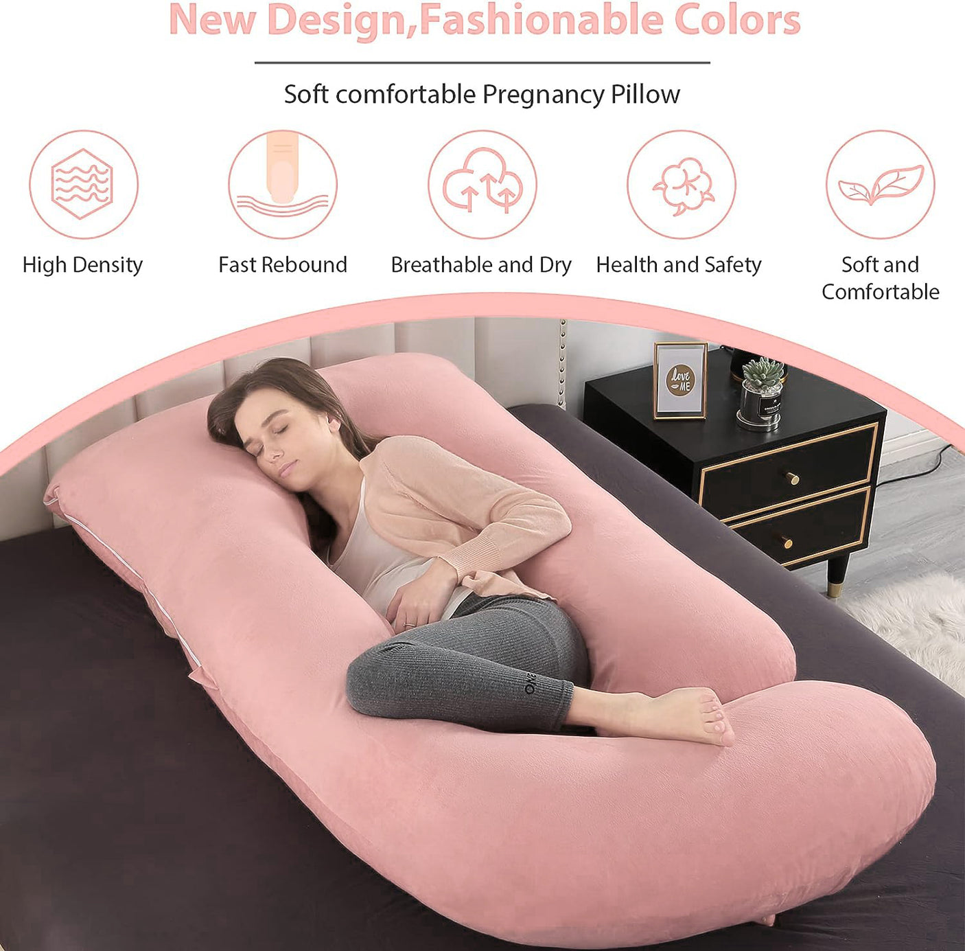DS BS Pregnancy Pillows U-Shape Full Body Pillow-Pink