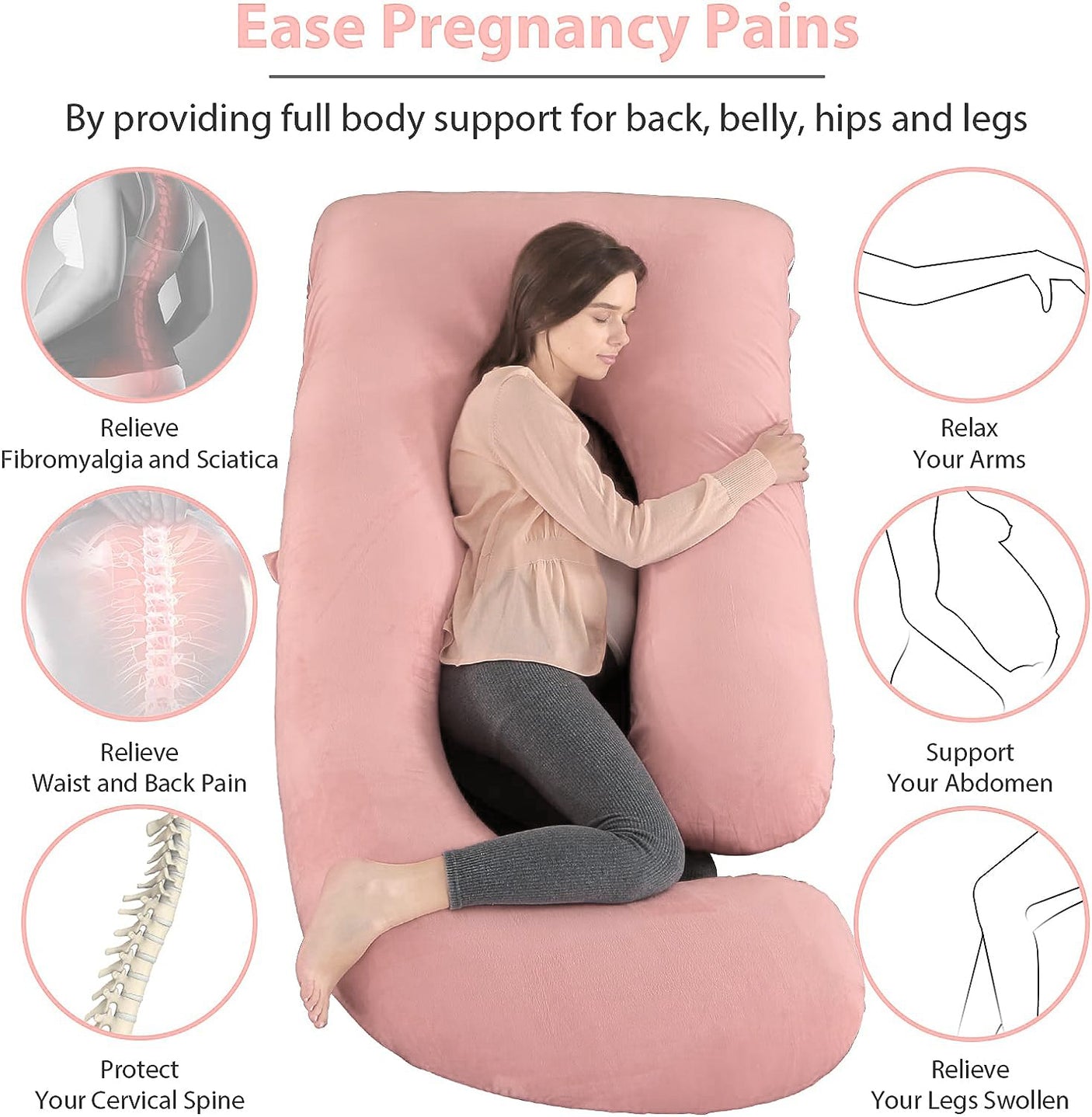 DS BS Pregnancy Pillows U-Shape Full Body Pillow-Pink