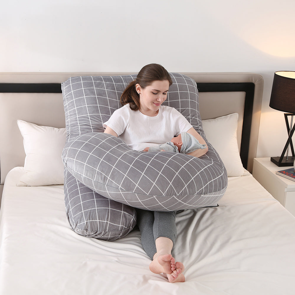 DS BS Pregnancy Pillows U-Shape Full Body Pillow-Plaid
