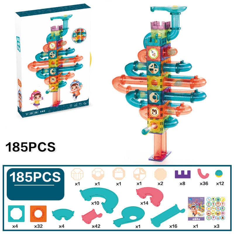 DS BS 185Pcs Magnetic Tiles Marble Run STEM Building Toys