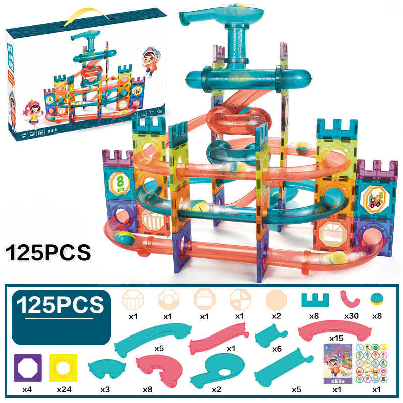 DS BS 125Pcs Magnetic Tiles Marble Run STEM Building Toys