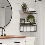 DS BS Floating Bathroom Shelves Wall Mounted with Wire Basket