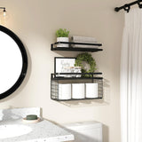 DS BS Floating Bathroom Shelves Wall Mounted with Wire Basket