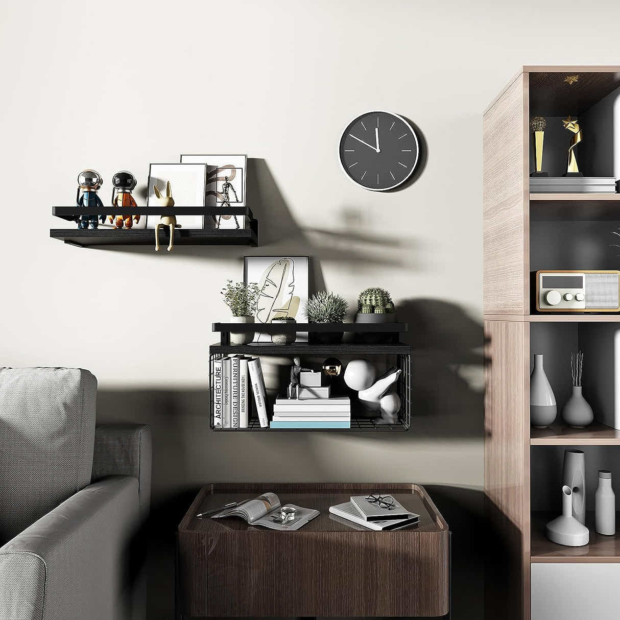 DS BS Floating Bathroom Shelves Wall Mounted with Wire Basket