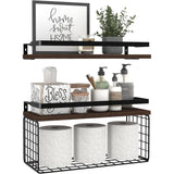 DS BS Floating Bathroom Shelves Wall Mounted with Wire Basket