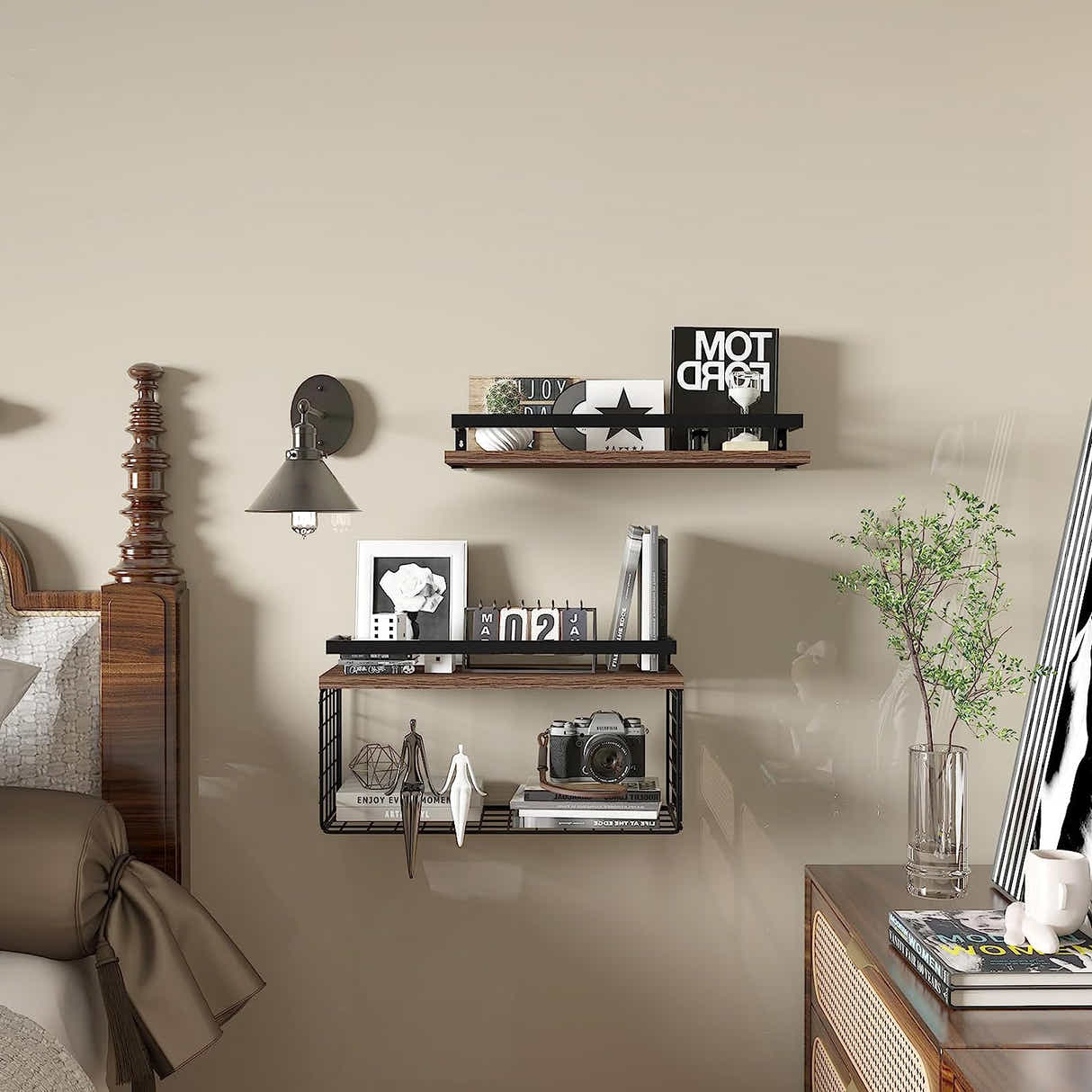 DS BS Floating Bathroom Shelves Wall Mounted with Wire Basket