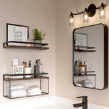 DS BS Floating Bathroom Shelves Wall Mounted with Wire Basket