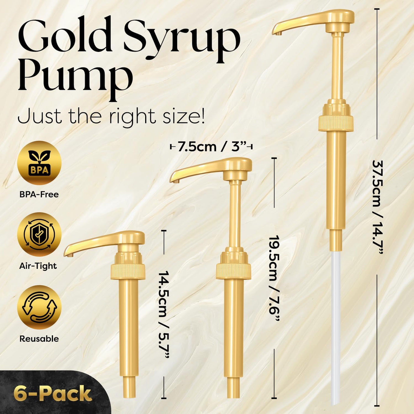 DS BS 4Pack Syrup Pump Dispenser Pumps For 750ML Bottles-Gold