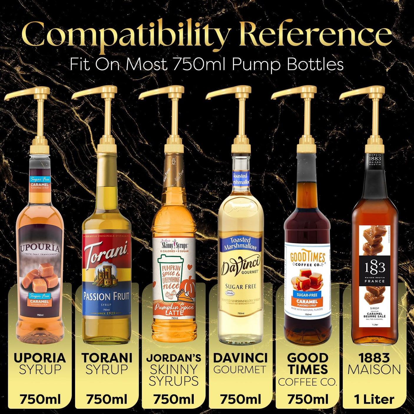 DS BS 4Pack Syrup Pump Dispenser Pumps For 750ML Bottles-Gold
