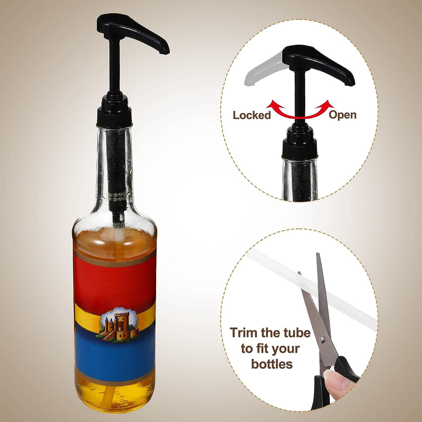 DS BS 4Pack Syrup Pump Dispenser Pumps For 750ML Bottles-Gold