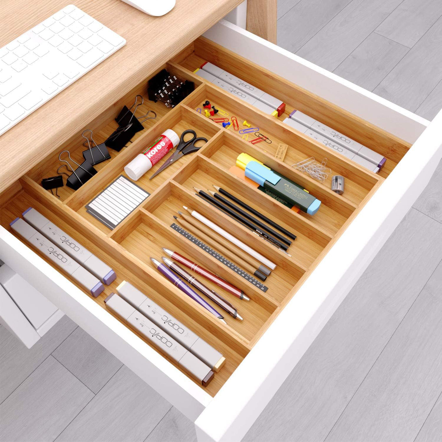 DS BS Bamboo Expandable Drawer Organizer for Utensils-9 Compartments