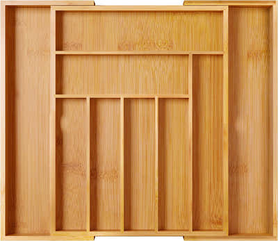 DS BS Bamboo Expandable Drawer Organizer for Utensils-9 Compartments