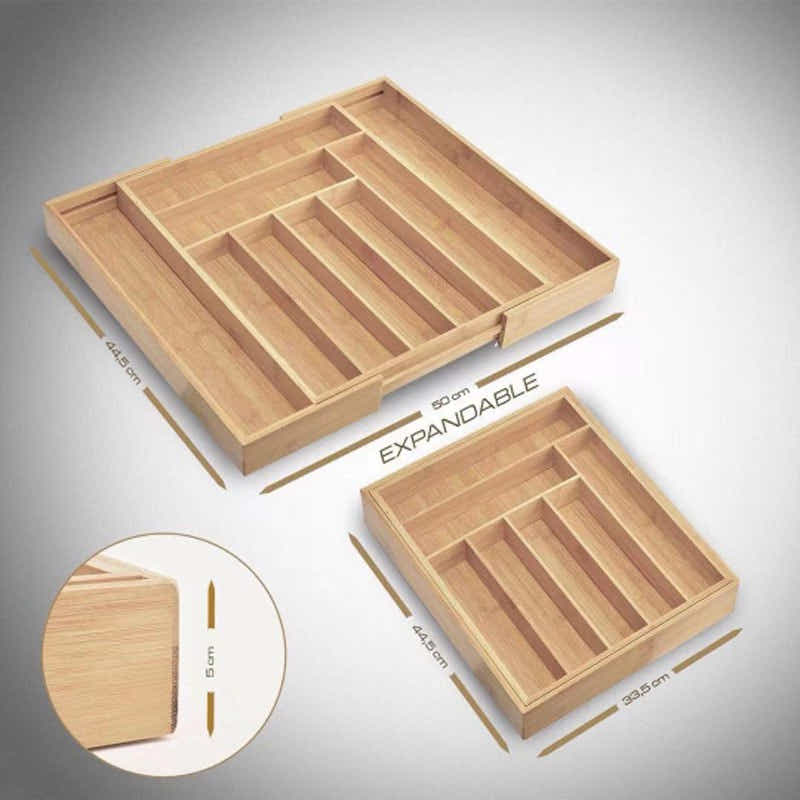 DS BS Bamboo Expandable Drawer Organizer for Utensils-9 Compartments