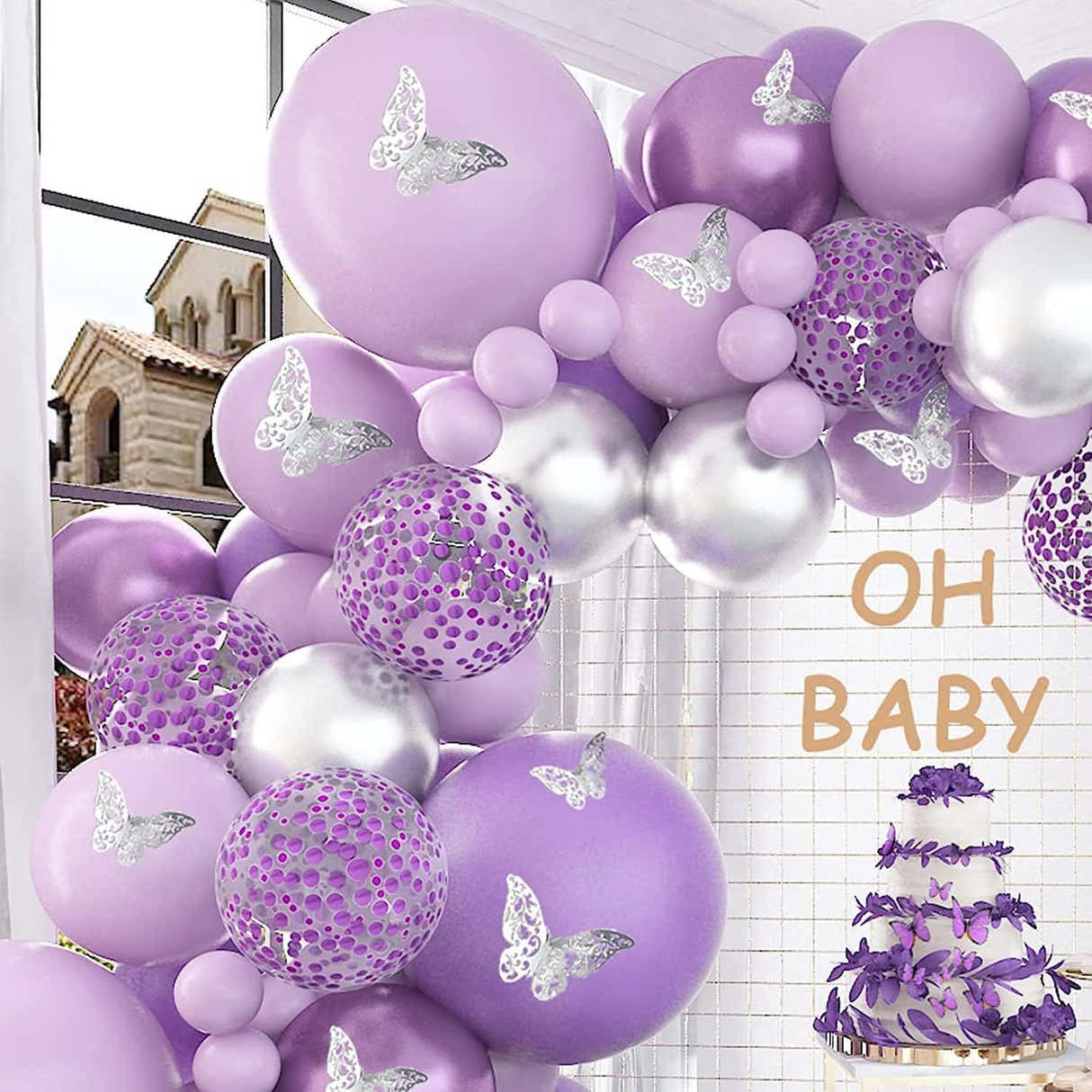 DS BS 118Pcs Butterfly Stickers Balloon Garland Kit-Purple