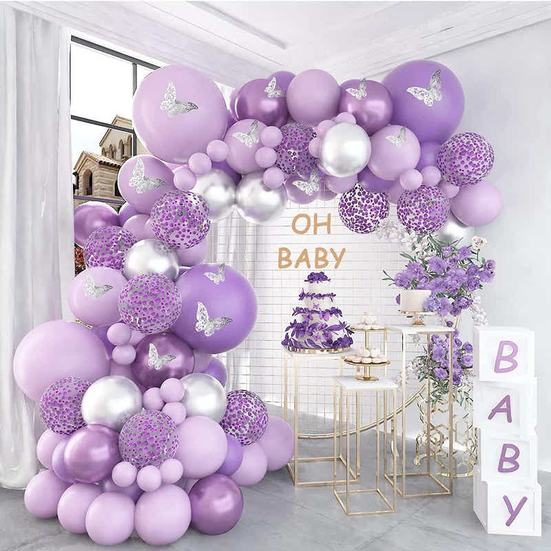 DS BS 118Pcs Butterfly Stickers Balloon Garland Kit-Purple