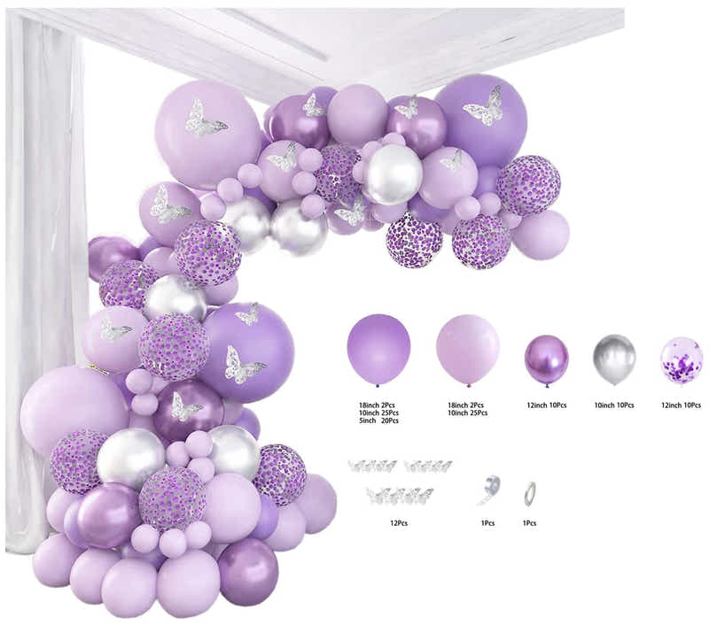 DS BS 118Pcs Butterfly Stickers Balloon Garland Kit-Purple