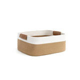 DS BS Woven Rope Basket with PU Handles-Brown/White